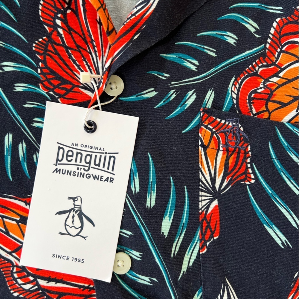 Original Penguin NWT Leaves Short Sleeve Button Down Slim Fit Camp Shirt, L - Picture 8 of 11